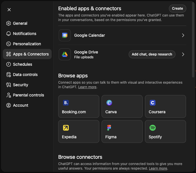 ChatGPT create connector