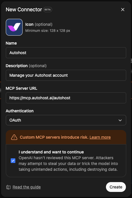 ChatGPT connector details